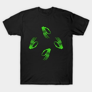 Okay Sign Neon Green Skeleton Hand Pattern T-Shirt